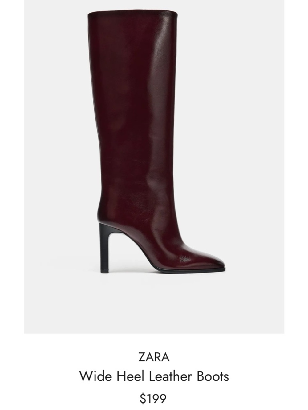 Zara Burgundy Tall Leather Knee-High Boots